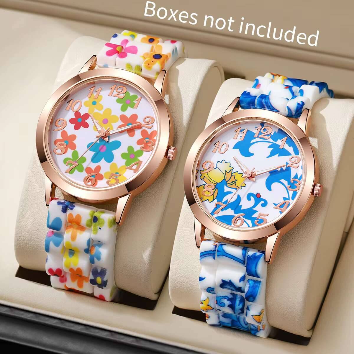 2PCS Fashion Flower Printed Wo - Silicone Band Women incelemesi ve fiyatı
