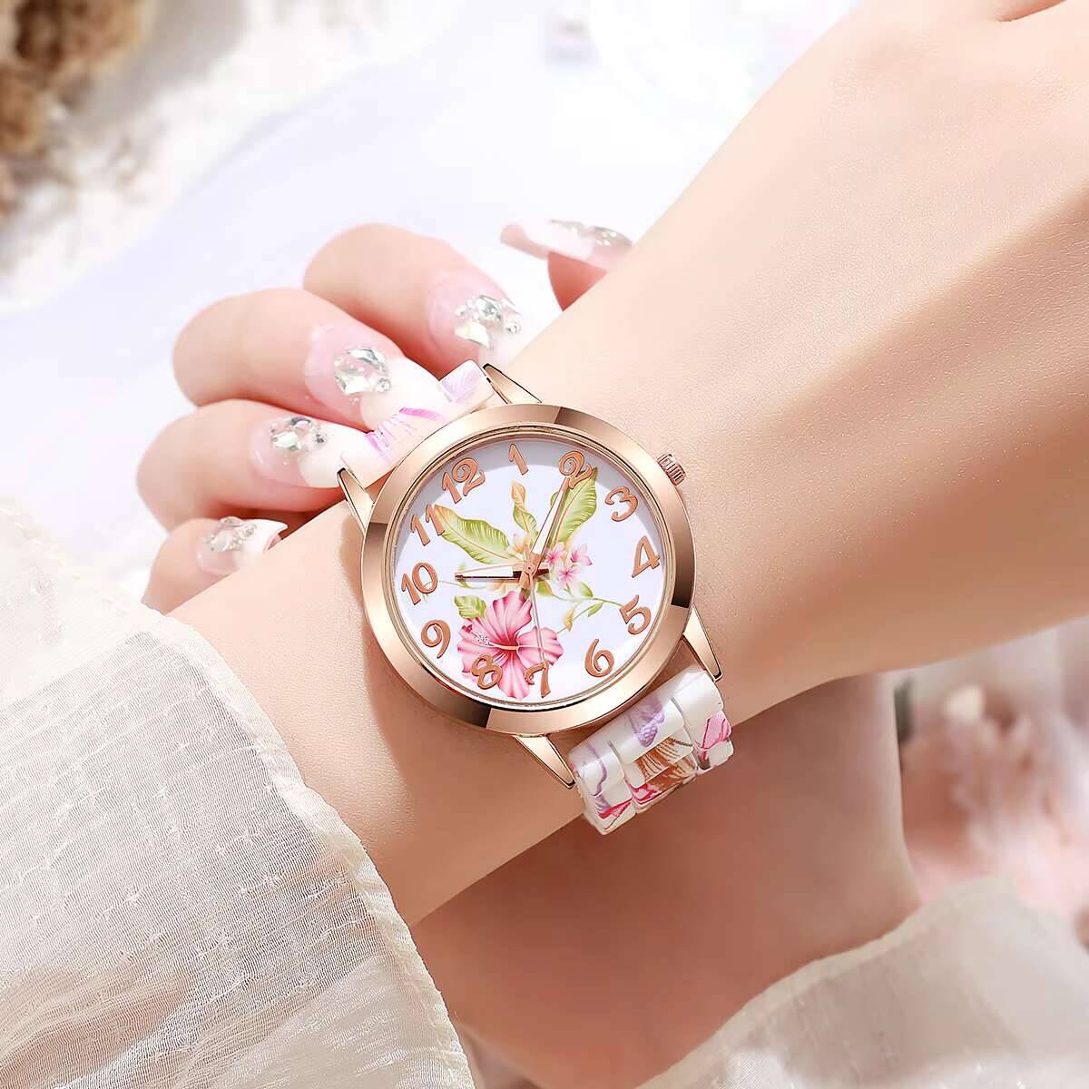 2PCS Fashion Flower Printed Wo - Silicone Band Women incelemesi ve fiyatı