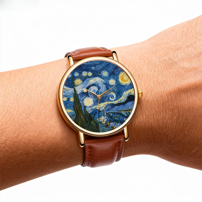 Van Gogh Painting Dial Watches - Leather Watch Band Men incelemesi ve fiyatı