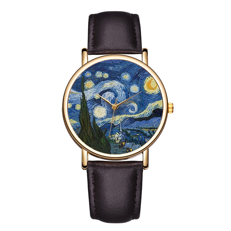 Van Gogh Painting Dial Watches - Leather Watch Band Men incelemesi ve fiyatı